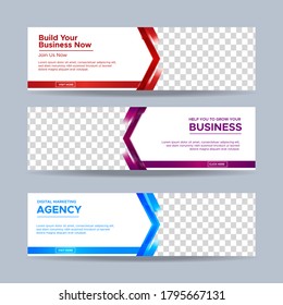 Set von drei abstrakten Vektorbannern mit Platz für Fotos. Trendy, moderne, flache Materialgestaltung. Werbung für Unternehmen. Platzhalter für Text. Vektor eps10
