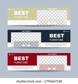 Set of three vector abstract banners with place for photo. Trendy modern flat material design style. Business ad. Text placeholder. vector eps 10
