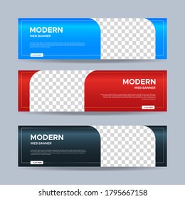 Set of three vector abstract banners with place for photo. Trendy modern flat material design style. Business ad. Text placeholder. vector eps 10
