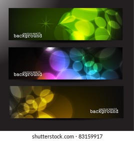 Set of three vector abstract lighting banners/header.