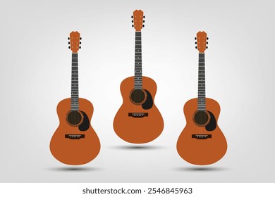 Set of three vector acroustic guitar icons on white background, a musical guitar element is used for singer, brand, stage, concert, and music playing styles