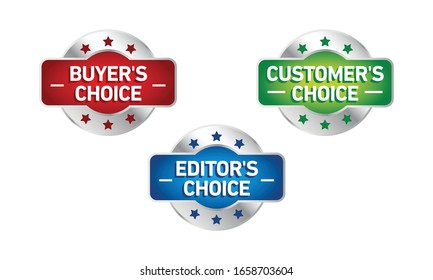 Set of three vector badges - editors choice, customers choice, buyers choice