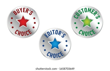 Set of three vector badges - editors choice, customers choice, buyers choice