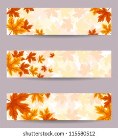 Set of three vector banners (468x120px) with autumn leaves. Vector EPS 8.