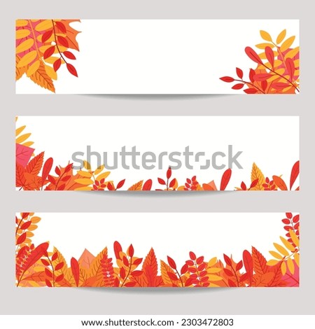 Set of three vector banners with colorful autumn leaves.