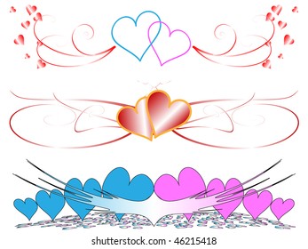 Set of three vector banners with hearts