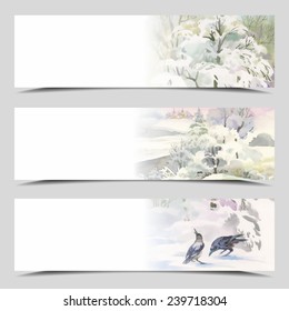 Set of three vector banners, Landmarks cards, full image under mask, vector illustration