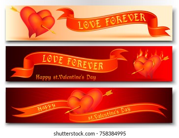 Set of three vector banners for the St. Valentine's day. 