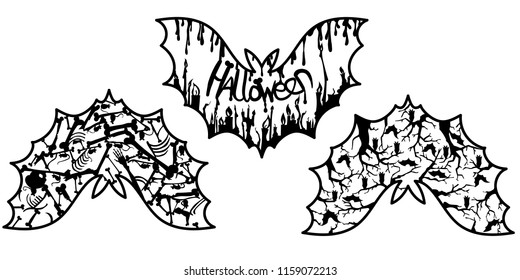 Set of three vector bat patterns. Isolated halloween design elements