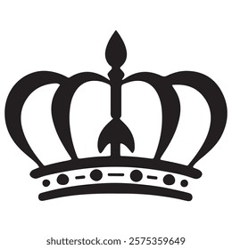 Set of three vector black silhouettes of crowns isolated on a white background.
