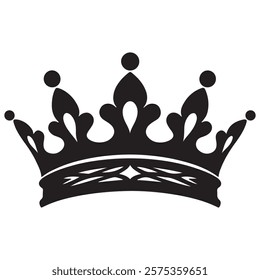Set of three vector black silhouettes of crowns isolated on a white background.
