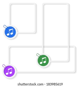 set of three vector boxes for any text with music icon and paper clip