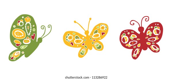 Set of three vector butterflies