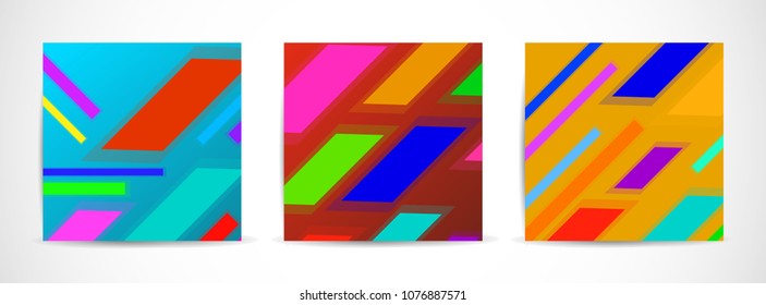 Set of three vector colorful banner with lines. Design geometric brochure