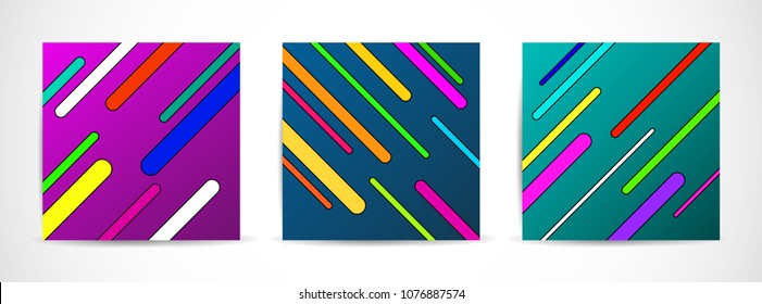 Set of three vector colorful banner with lines. Design geometric brochure