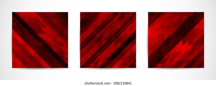 Set of three vector colorful banner from triangles background. Design geometric brochure