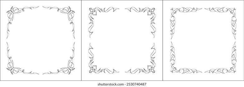 Set of three vector decorative frames. Black and white. Vector frame for all sizes and formats. Isolated vector illustration.	