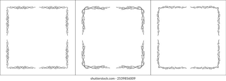 Set of three vector decorative frames. Black and white. Vector frame for all sizes and formats. Isolated vector illustration.	
