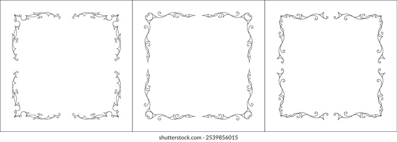 Set of three vector decorative frames. Black and white. Vector frame for all sizes and formats. Isolated vector illustration.	
