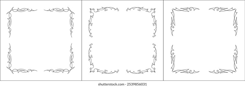Set of three vector decorative frames. Black and white. Vector frame for all sizes and formats. Isolated vector illustration.	
