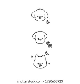 Set of three vector dogs faces. Dog puppy face isolated. Small cute tattoo sketch. Doodle contour line sketch. 