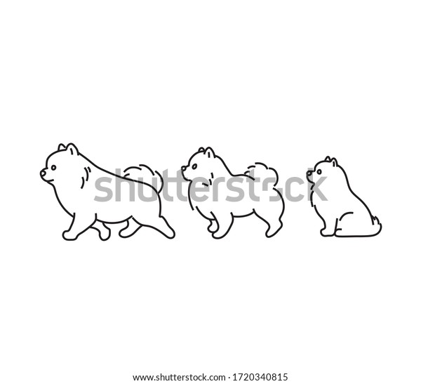 3つのベクター犬のセット 子犬の輪郭描画 タトゥー犬 小さくて可愛い子犬 犬の漫画のスケッチ 犬 輪郭犬 ポメラニアのスピッツを描いて のベクター画像素材 ロイヤリティフリー