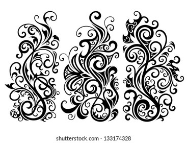 Set of three vector floral illustrations.