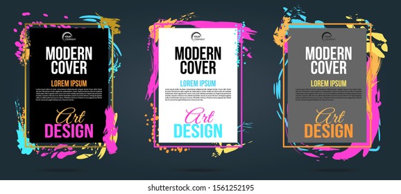 Set of three vector frame modern art graphics. Can be used for flyers, business cards, invitations, gift cards