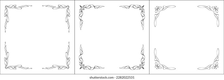 Set of three vector frames in art nouveau style. Elegant black and white ornamental border for greeting cards, banners, invitations. Vector frame for all sizes and formats. 