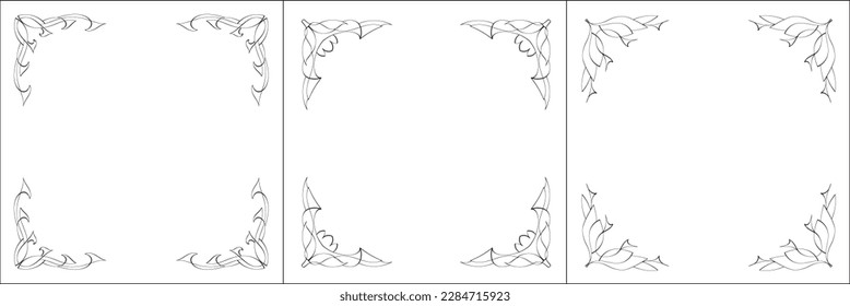 Set of three vector frames. Elegant black and white monochrome ornamental border for greeting cards, banners, invitations. Vector frame for all sizes and formats. Isolated vector illustration.