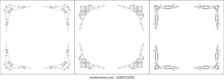 Set of three vector frames. Elegant black and white monochrome ornamental border for greeting cards, banners, invitations. Vector frame for all sizes and formats. Isolated vector illustration.
