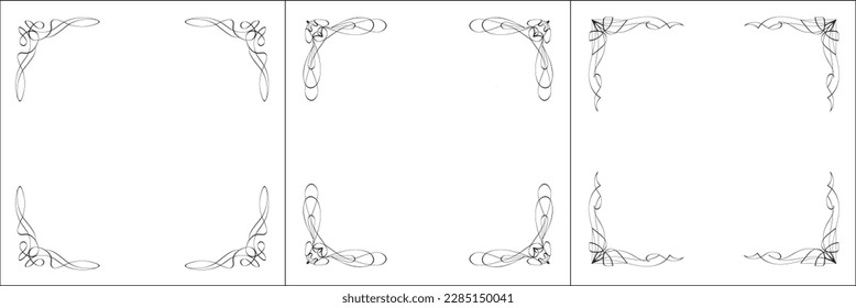 Set of three vector frames. Elegant black and white monochrome ornamental border for greeting cards, banners, invitations. Vector frame for all sizes and formats. Isolated vector illustration.