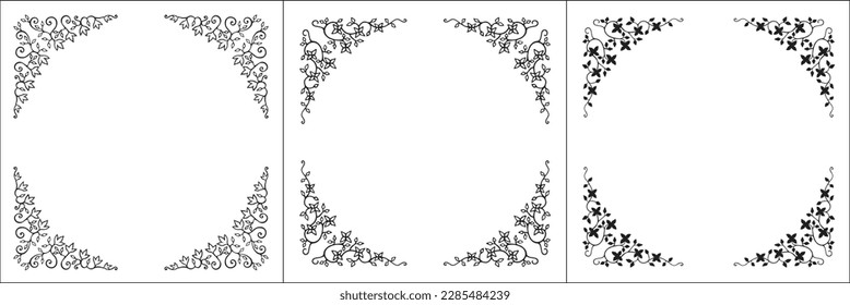 Set of three vector frames. Elegant black and white monochrome ornamental border for greeting cards, banners, invitations. Vector frame for all sizes and formats. Isolated vector illustration.