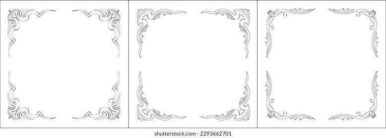 Set of three vector frames. Elegant black and white monochrome ornamental border for greeting cards, banners, invitations. Vector frame for all sizes and formats. Isolated vector illustration.