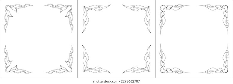 Set of three vector frames. Elegant black and white monochrome ornamental border for greeting cards, banners, invitations. Vector frame for all sizes and formats. Isolated vector illustration.