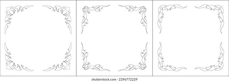 Set of three vector frames. Elegant black and white monochrome ornamental border for greeting cards, banners, invitations. Vector frame for all sizes and formats. Isolated vector illustration.