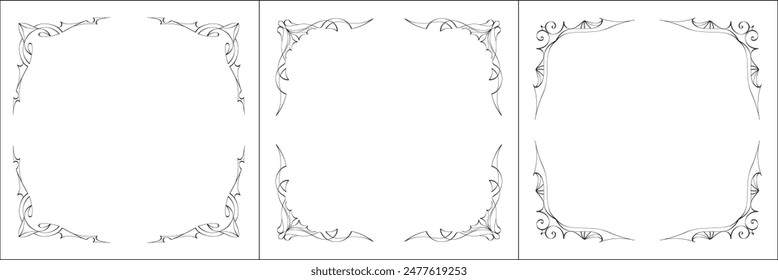 Set of three vector frames. Elegant black and white monochrome ornamental border for greeting cards, banners, invitations. Vector frame for all sizes and formats. Isolated vector illustration.	