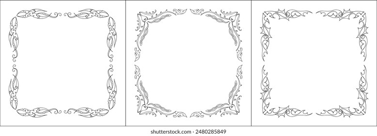 Set of three vector frames. Elegant black and white monochrome ornamental border for greeting cards, banners, invitations. Vector frame for all sizes and formats. Isolated vector illustration.	
