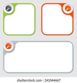 set of three vector frames and magnifier