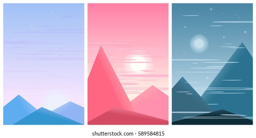 Set of three vector landscape illustrations. 