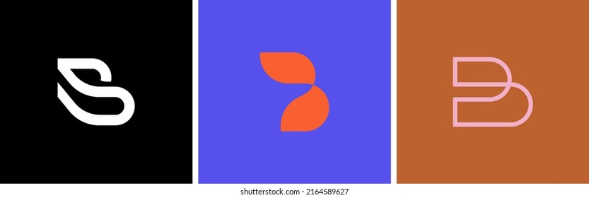 Set of three vector logos. Linear logo monogram letter B. Vector illustration