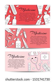 Set of three vector medicine banners. Vector health care card concept for design and web.