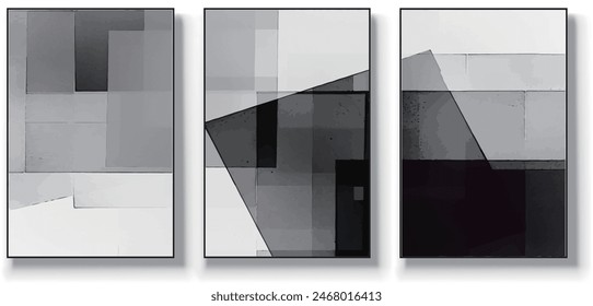 Set of three vector mural abstract illustrations for wall decoration, wallpaper, poster, card, fresco, carpet, hanging, print