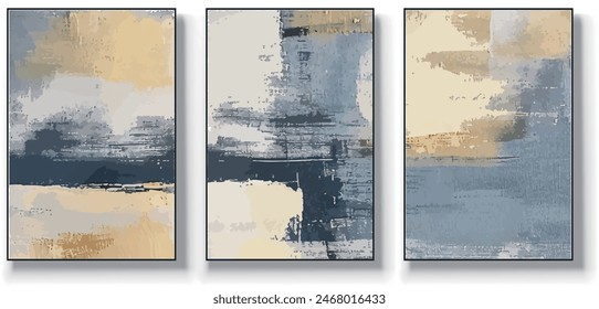 Set of three vector mural abstract illustrations for wall decoration, wallpaper, poster, card, fresco, carpet, hanging, print