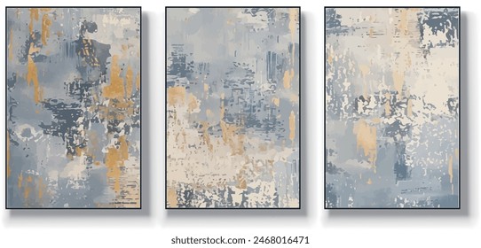 Set of three vector mural abstract illustrations for wall decoration, wallpaper, poster, card, fresco, carpet, hanging, print