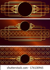 Set of three vector ornamental geometric patterns orange