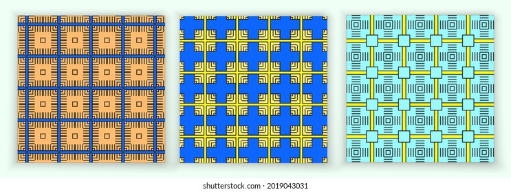 Set of three vector pattern with modern geometric design. Islamic abstract pattern