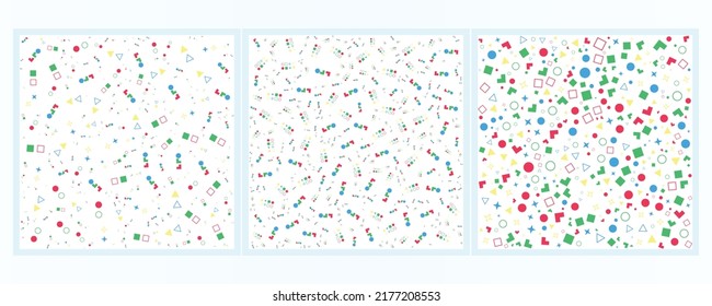 Set of Three Vector Seamless Organic Rounded Lines And Drips Biological Patterns In Blue Red Green Yellow Colors Abstract Background
