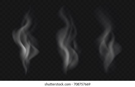 Set of three vector smoke effects isolated on transparent background