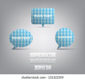 Set of three vector speech bubbles with retro vintage fabric pattern, banners, icons for websites or business design